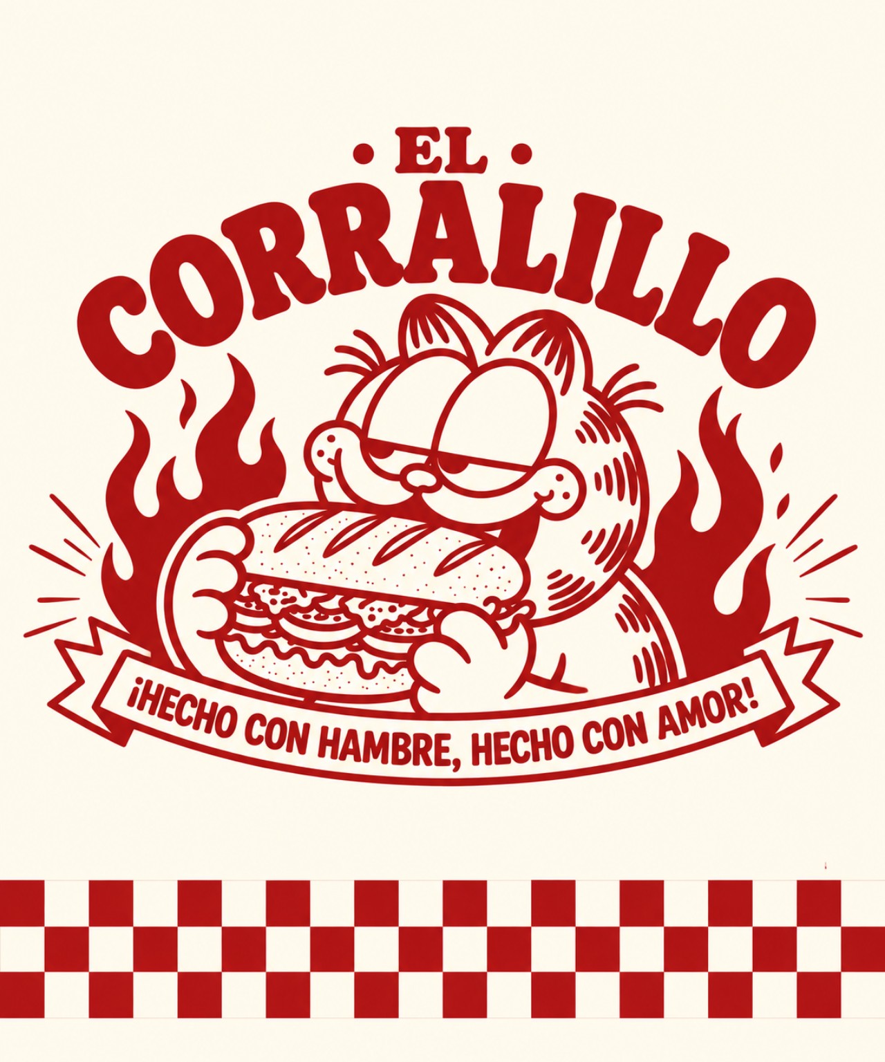 Logo original de El Corralillo: gato disfrutando un sándwich